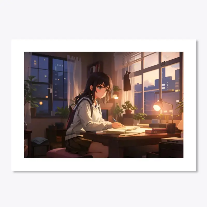 cozy study girl sticker